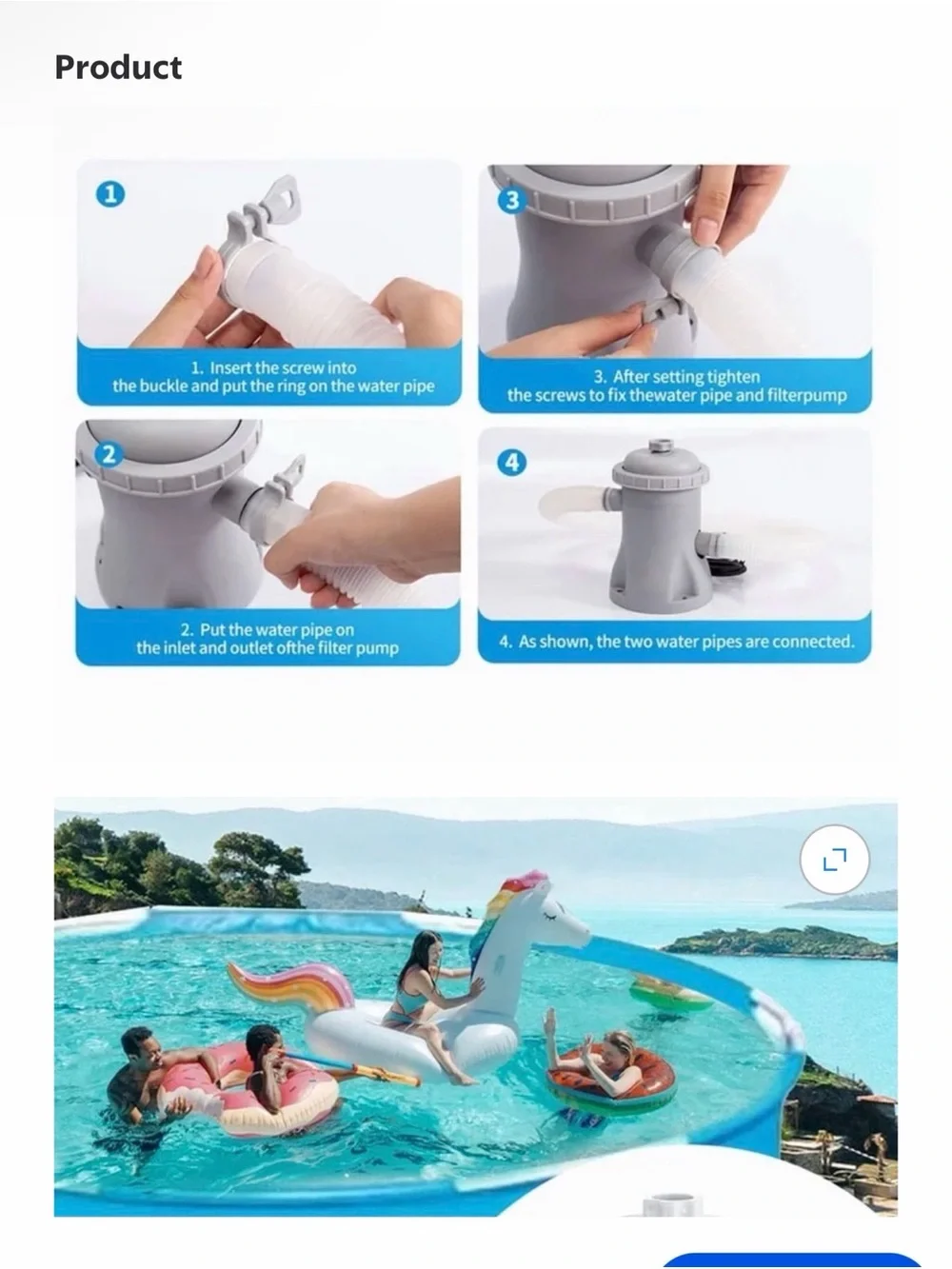 Grey Above-Ground Pool Filter Pump and Hose Accessory Kit